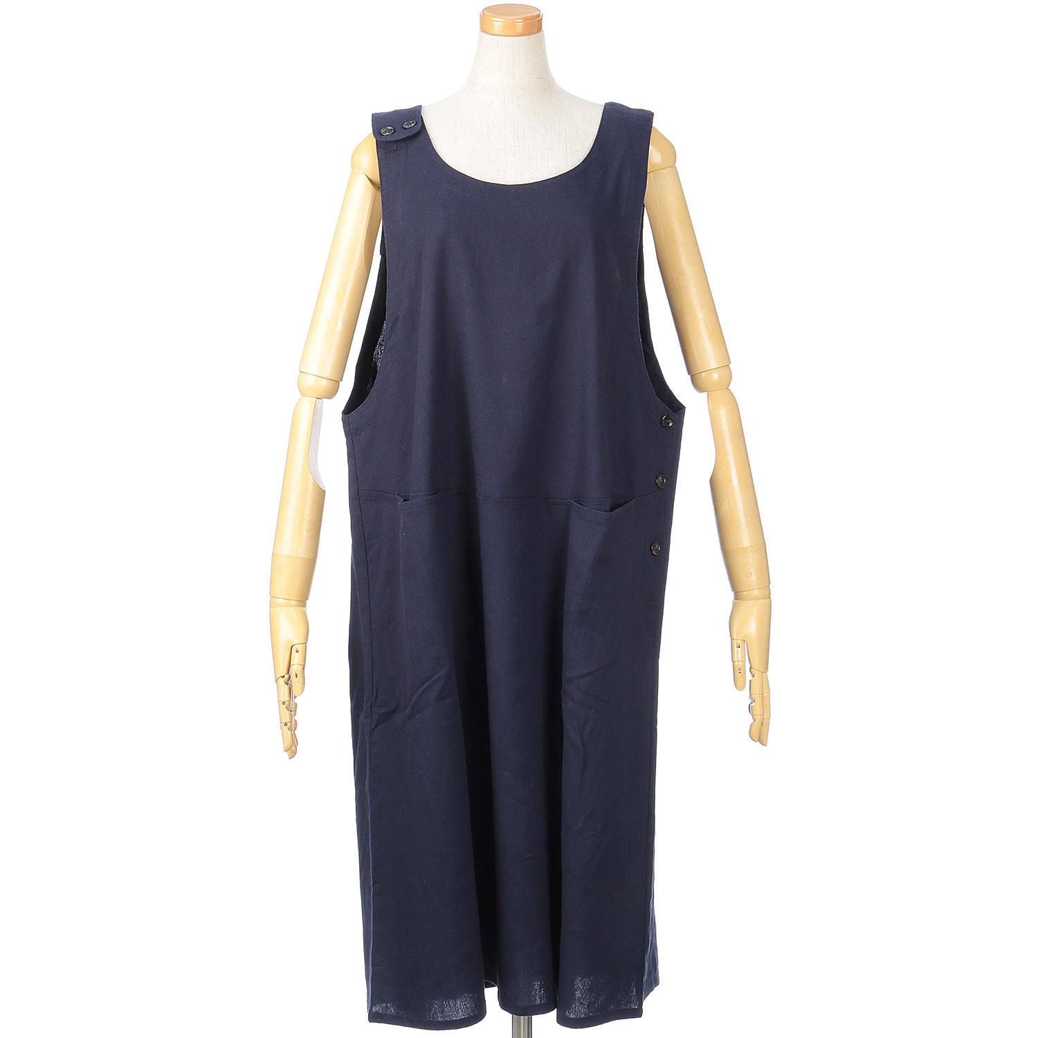 麻レーヨン混肩釦エプロン - 画像5