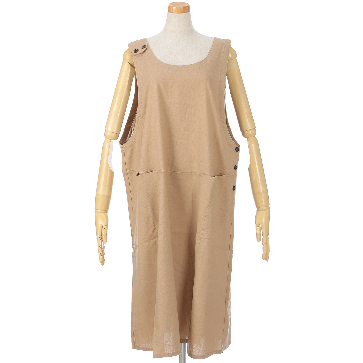 麻レーヨン混肩釦エプロン - 画像1