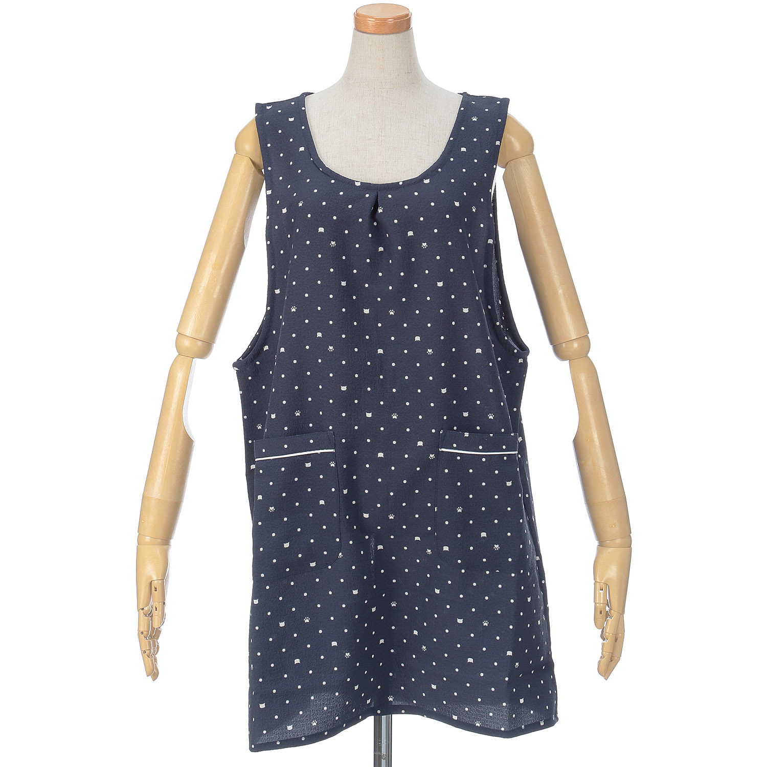 ちりめんシボ猫ドットエプロン - 画像3