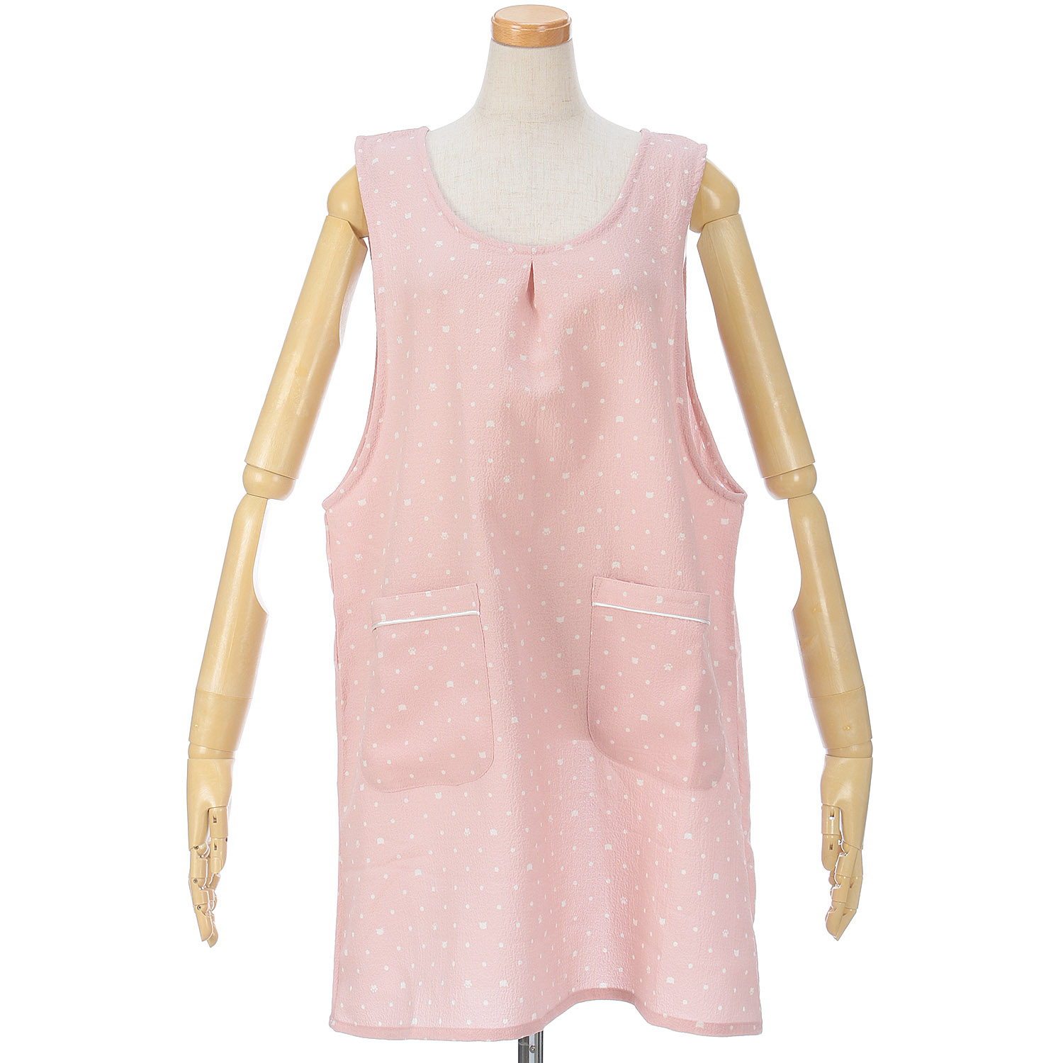 ちりめんシボ猫ドットエプロン - 画像1