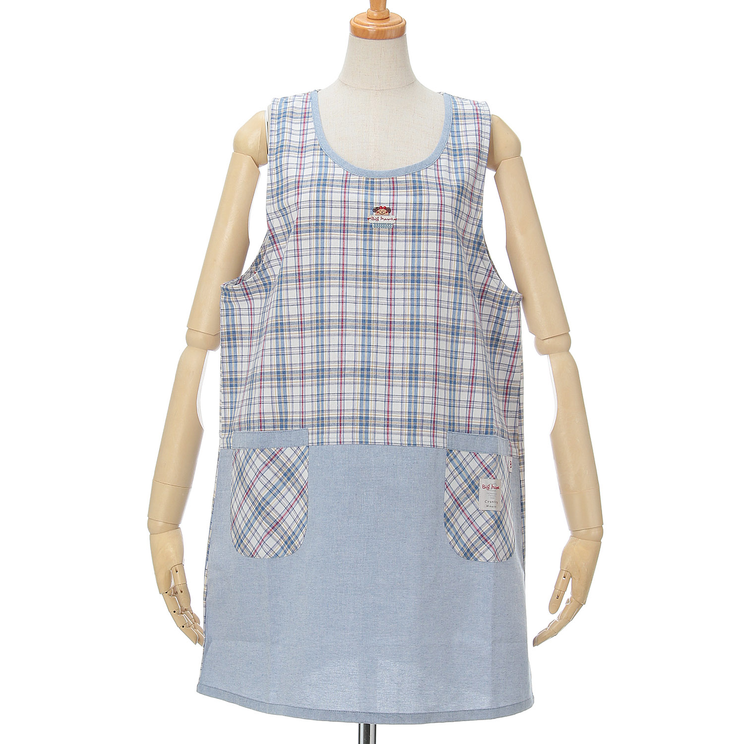 ビッグママ チェックラン型カブリエプロン - 画像5