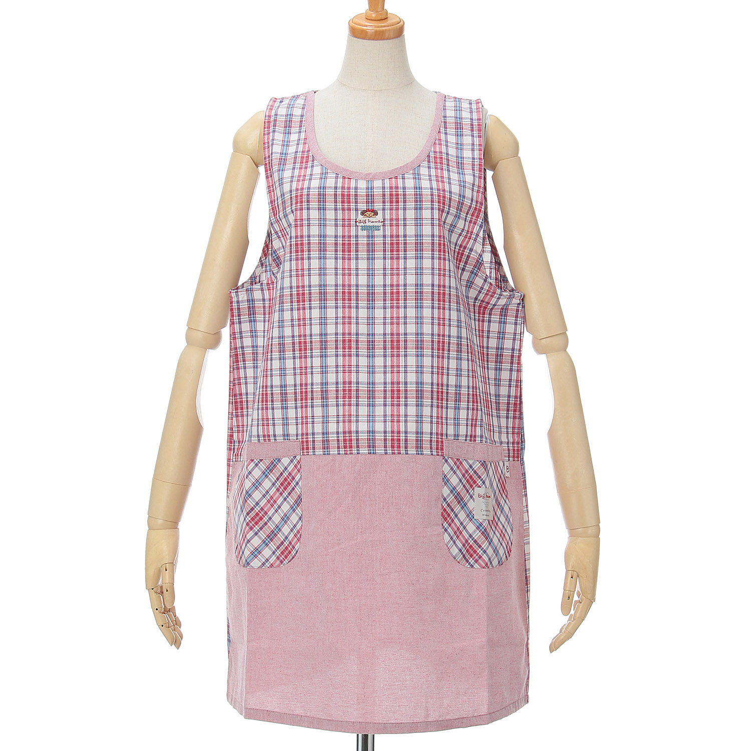 ビッグママ チェックラン型カブリエプロン - 画像1