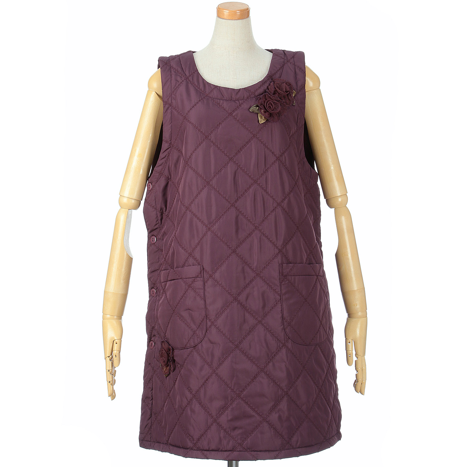 中綿キルト花モチーフ脇ボタンエプロン - 画像5