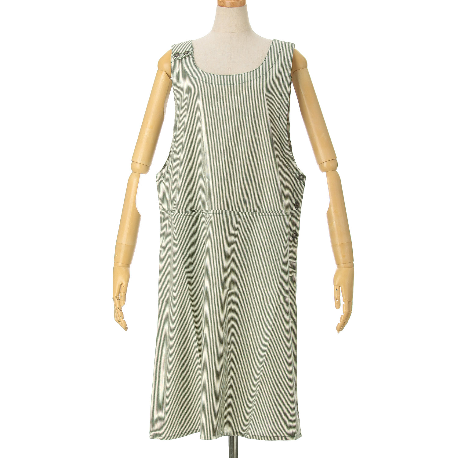ストライプ肩釦エプロン - 画像2
