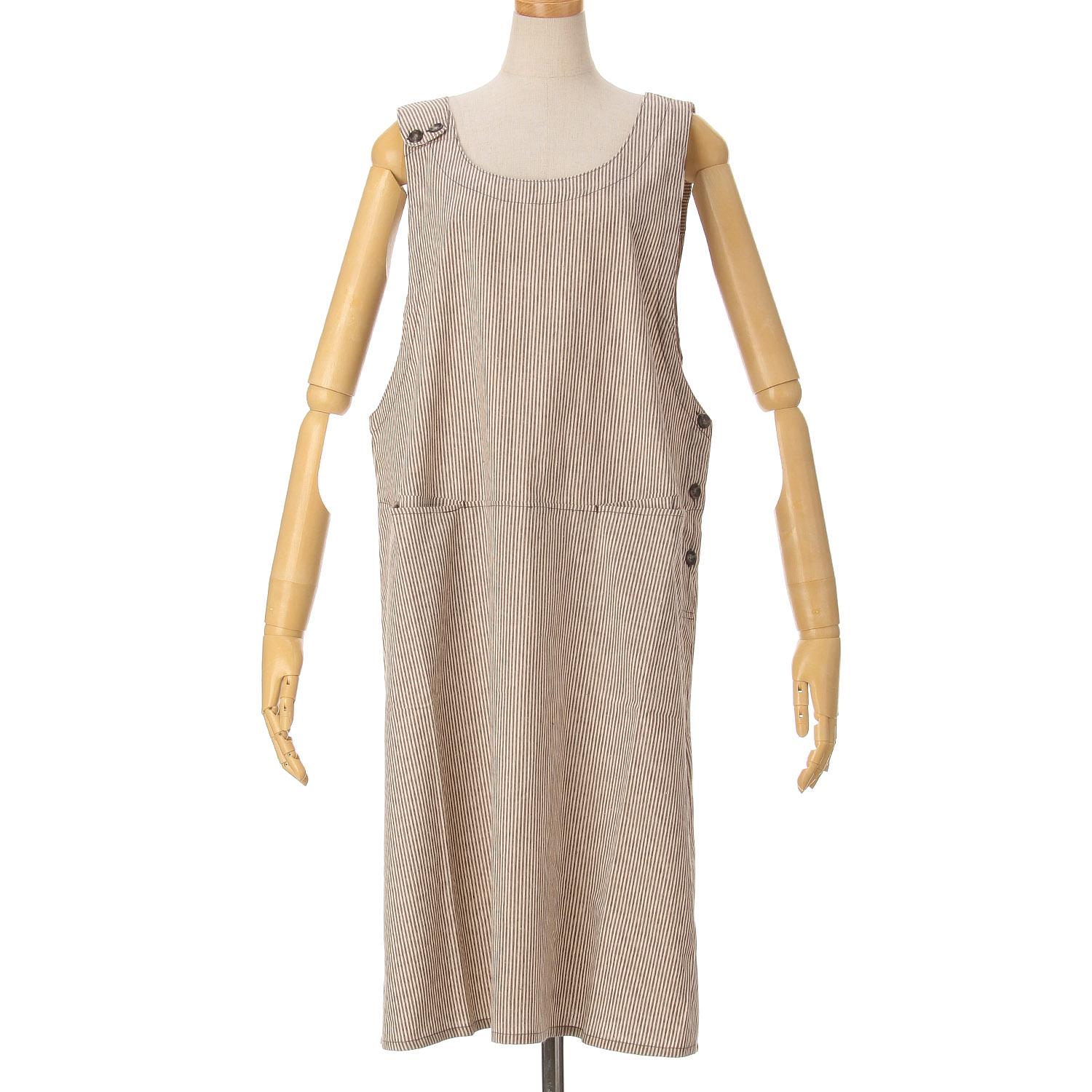 ストライプ肩釦エプロン