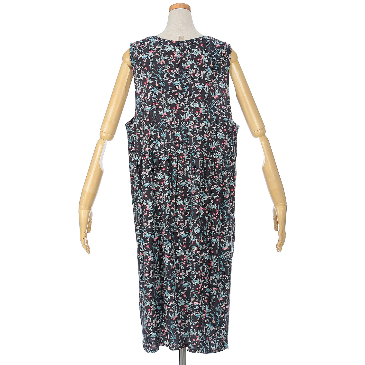 レーヨン花柄Vネックエプロンドレス - 画像4