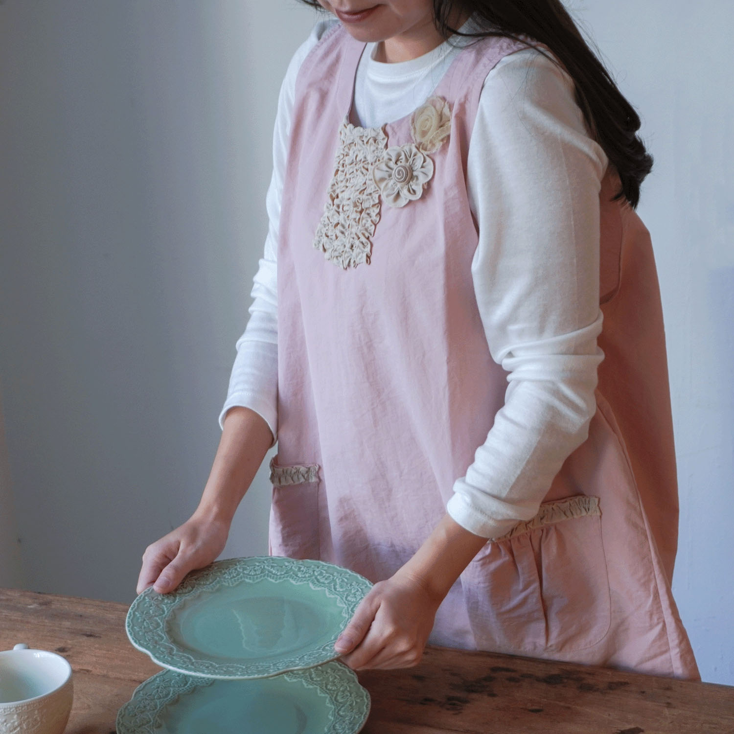 ナイロンバイカラーエプロン 後ろリボン - 画像10