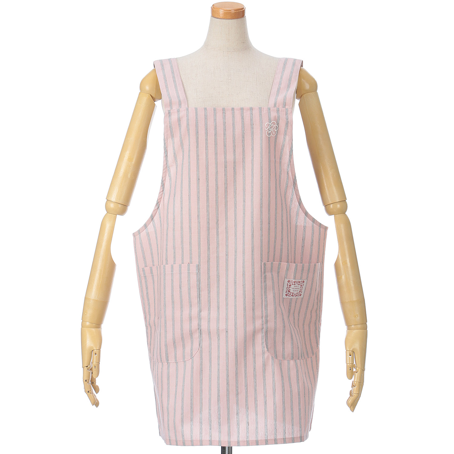 ハッピーエプロン 胸元刺繍H型ストライプエプロン