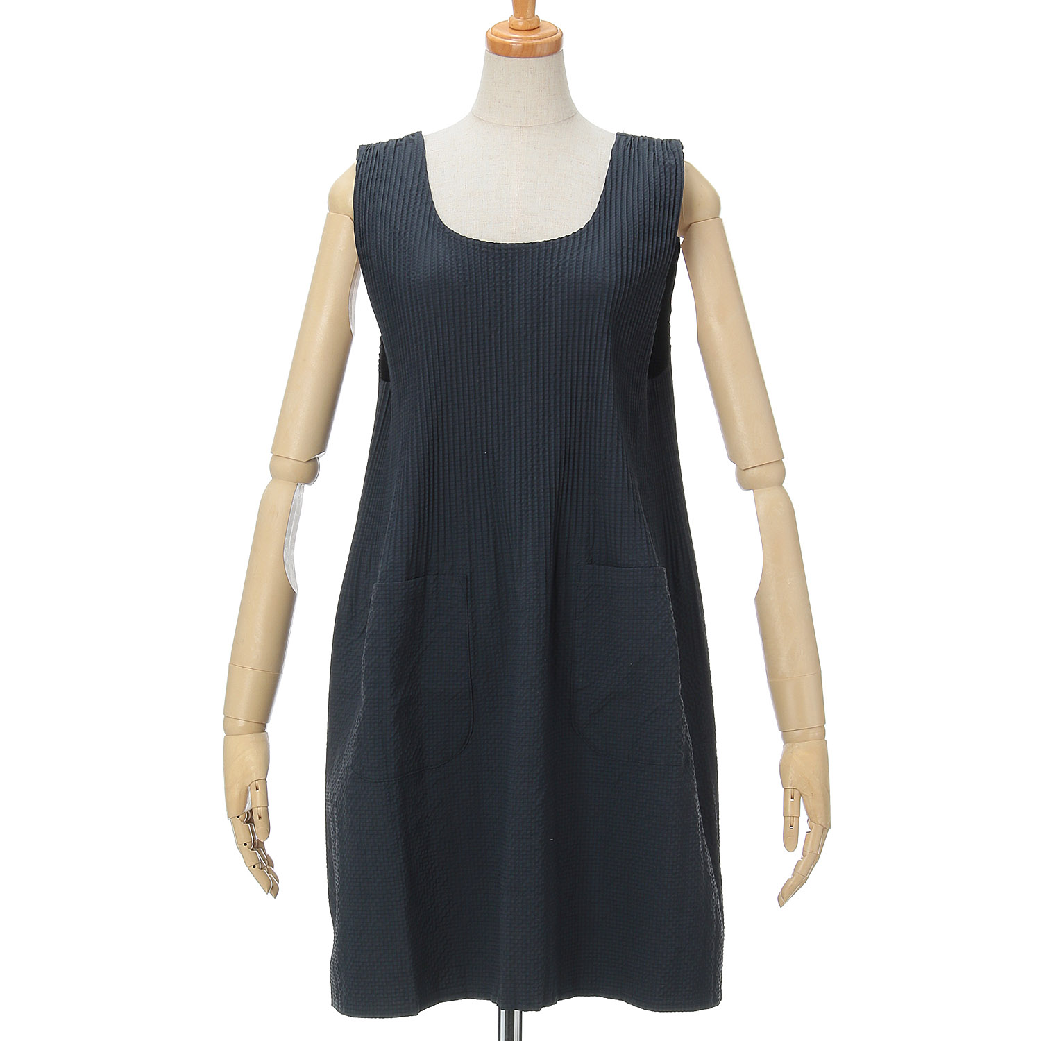 おうち美人 ふくれ織りプリーツショート無地エプロン - 画像6