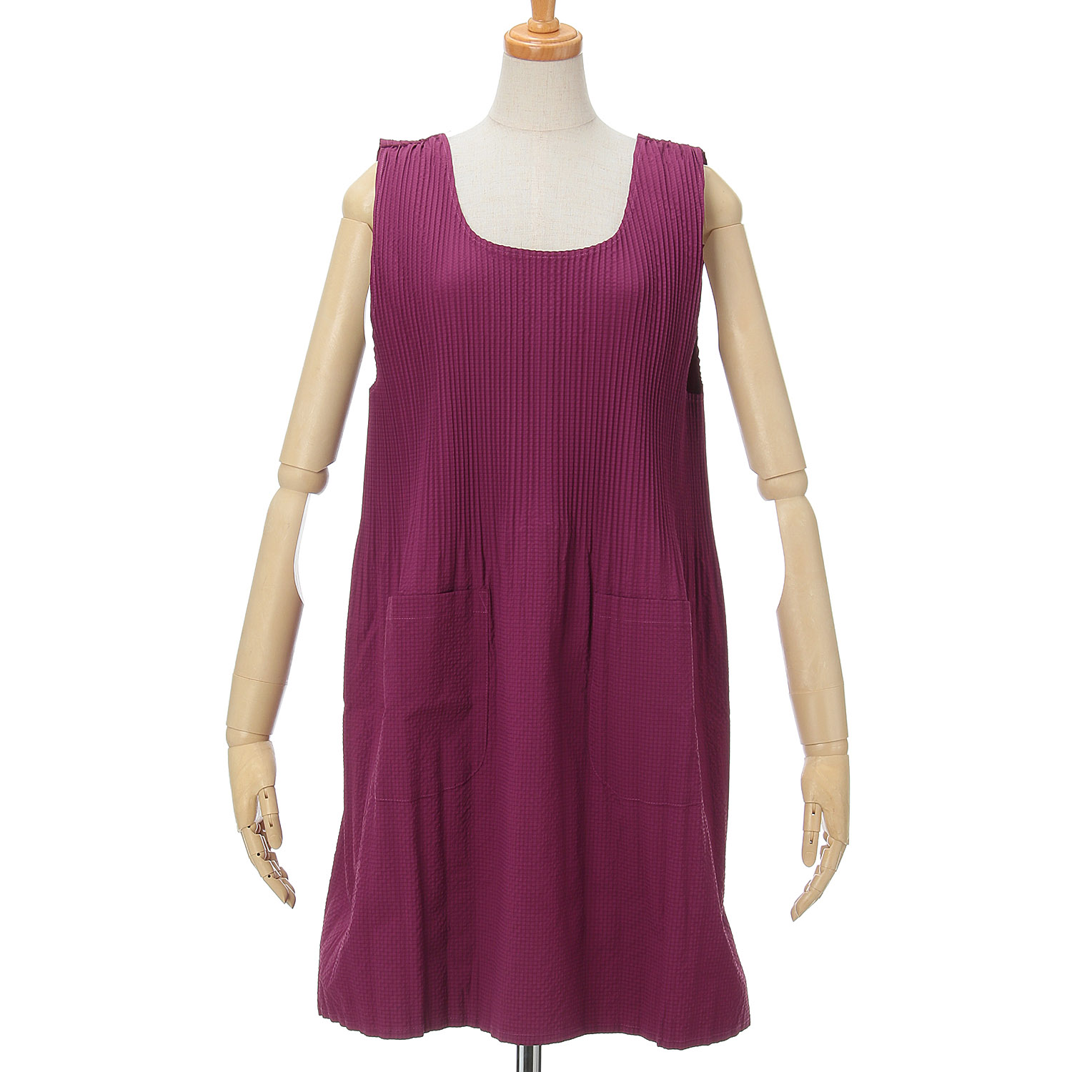 おうち美人 ふくれ織りプリーツショート無地エプロン