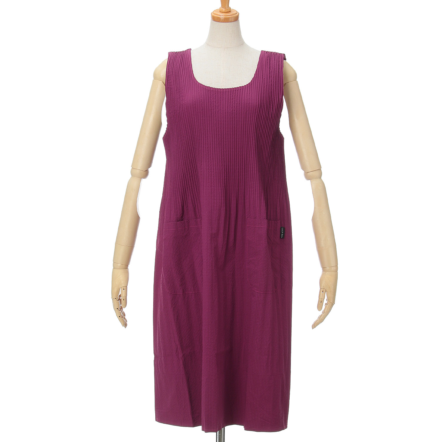 おうち美人 ふくれ織りプリーツロング無地エプロン - 画像3