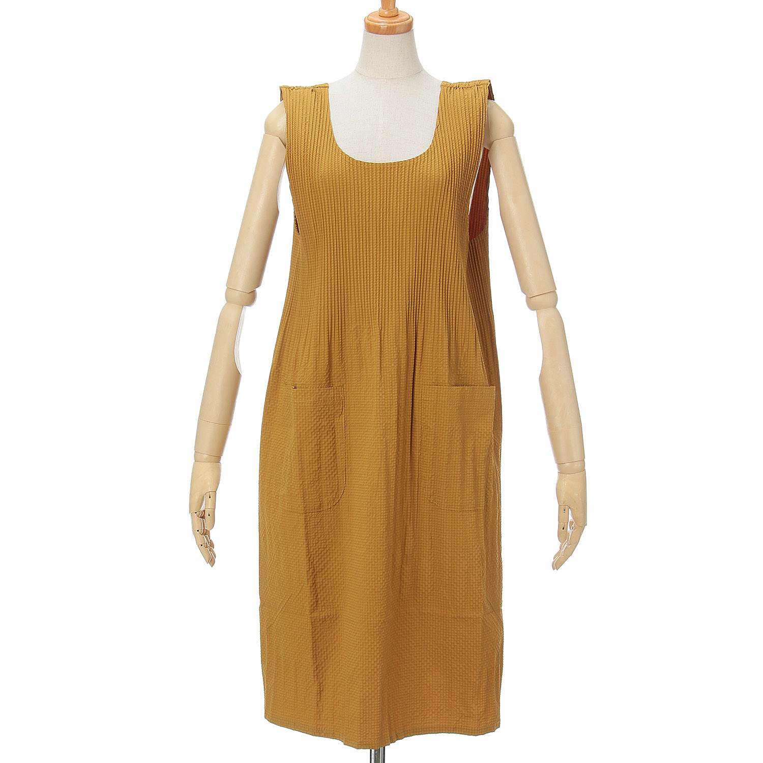 おうち美人 ふくれ織りプリーツロング無地エプロン - 画像4