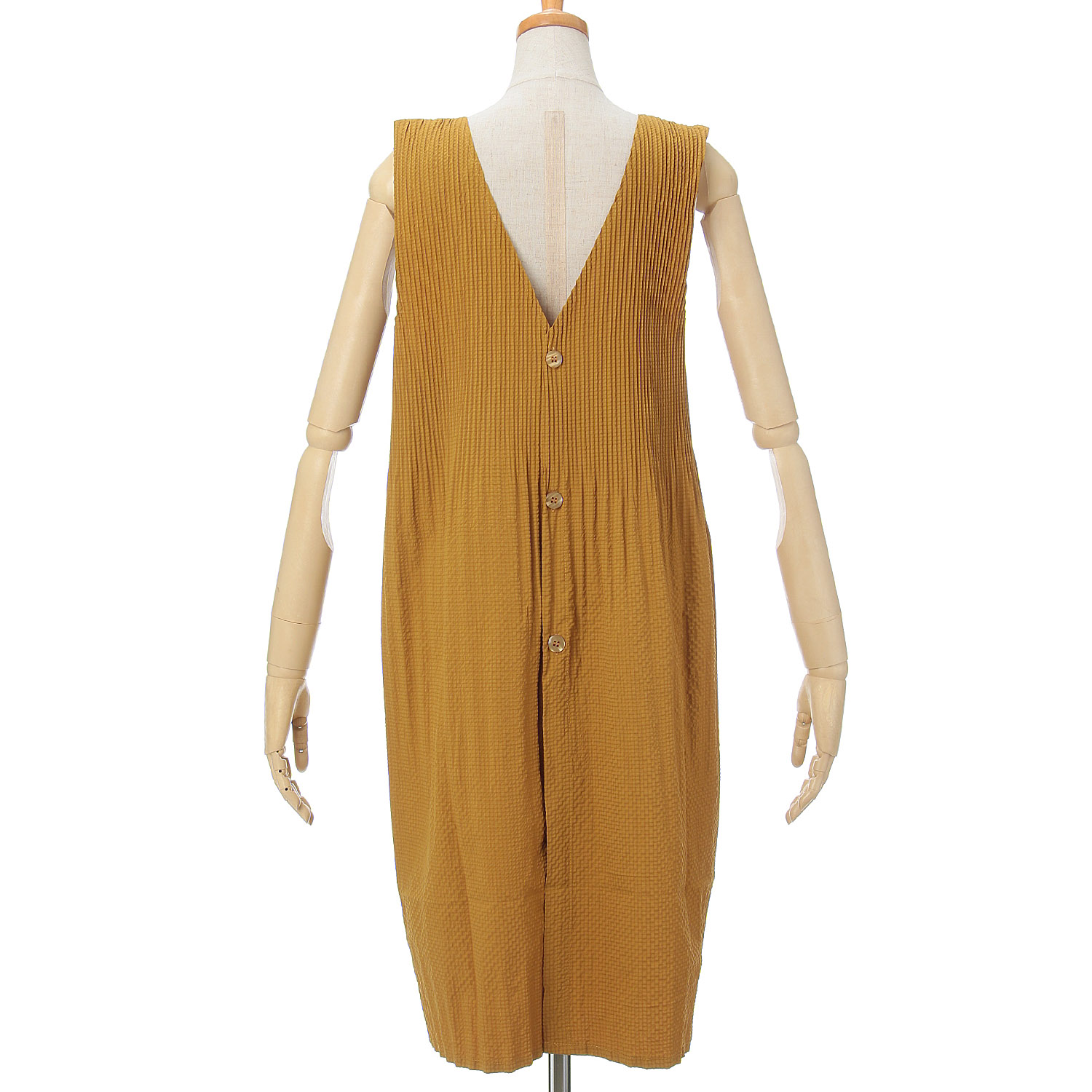 おうち美人 ふくれ織りプリーツロング無地エプロン - 画像5