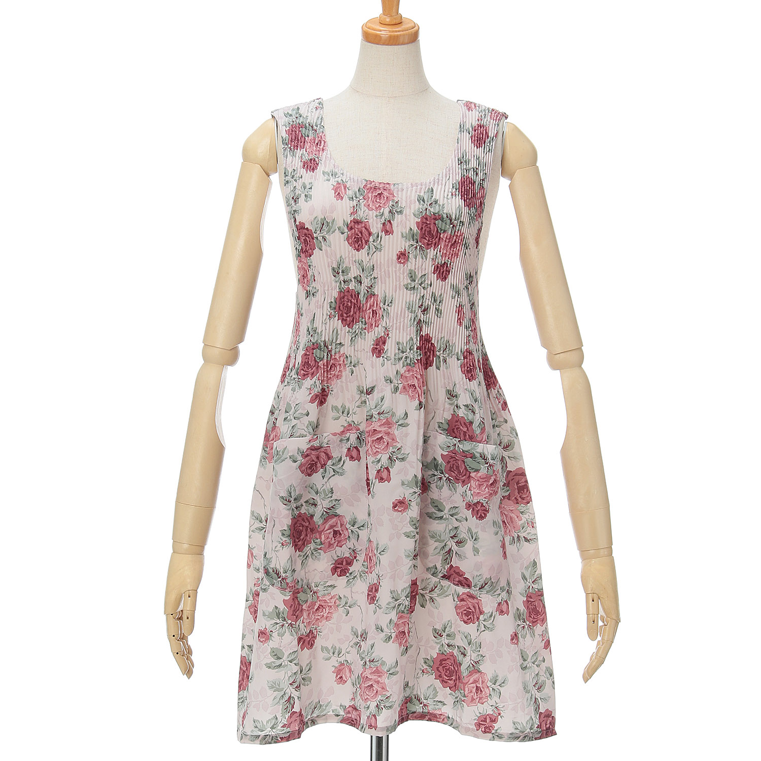 おうち美人 コシボチリメン大バラ柄プリーツエプロン - 画像2