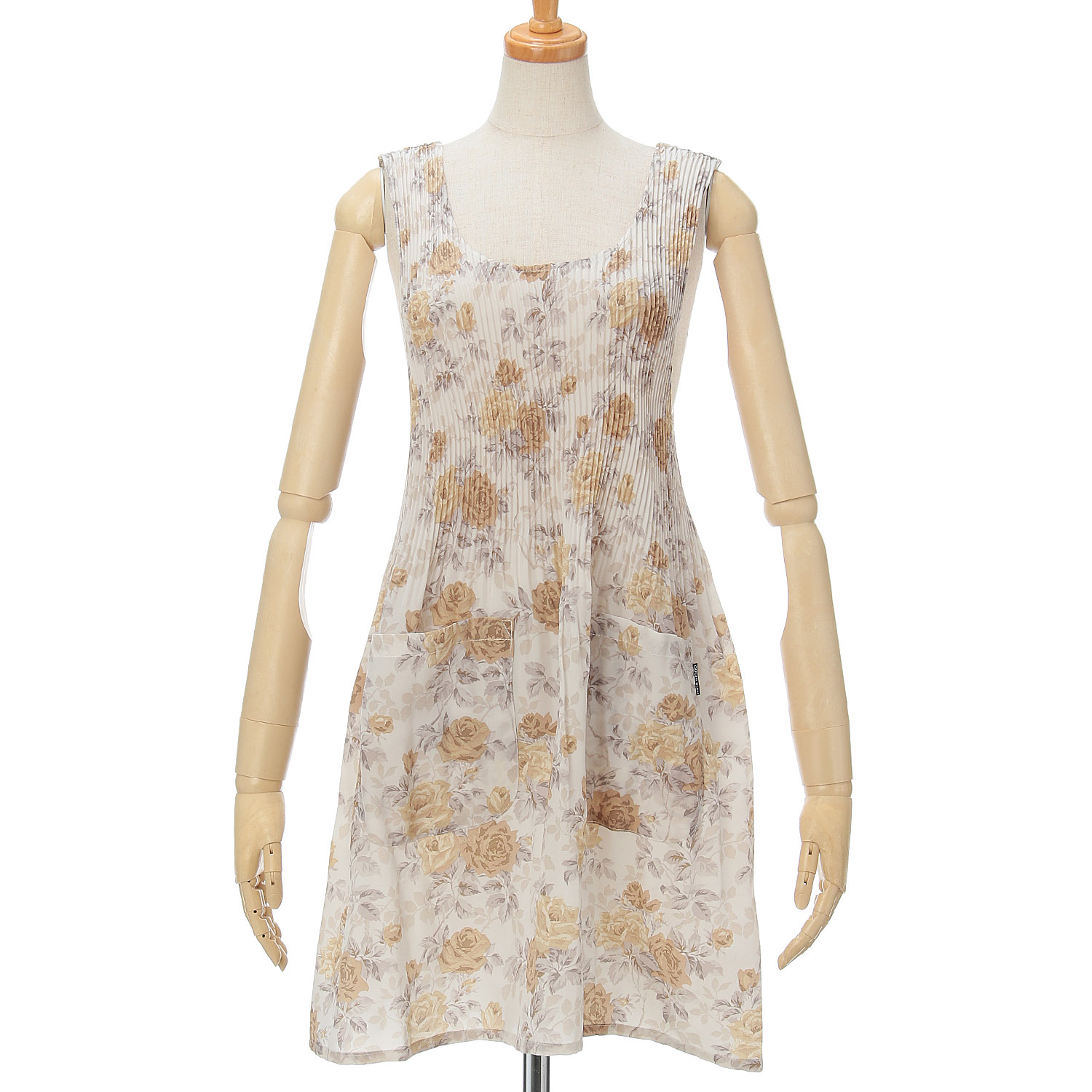 おうち美人 コシボチリメン大バラ柄プリーツエプロン - 画像1