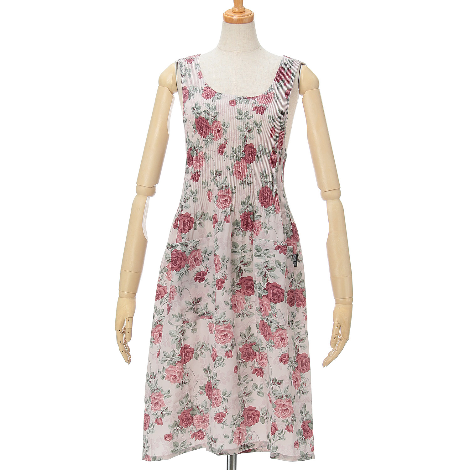 おうち美人 コシボチリメン大バラ柄ロングプリーツエプロン - 画像2