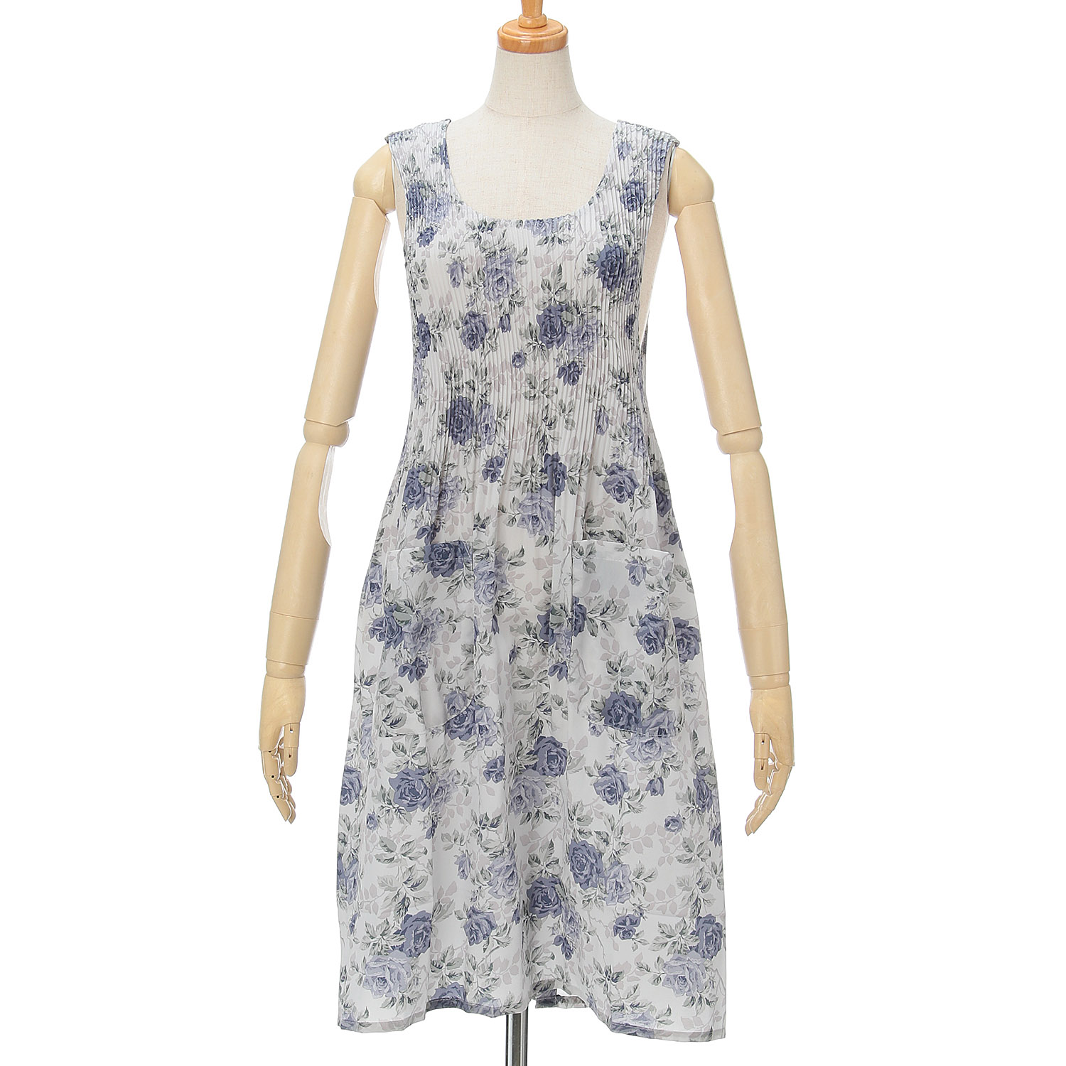 おうち美人 コシボチリメン大バラ柄ロングプリーツエプロン - 画像4