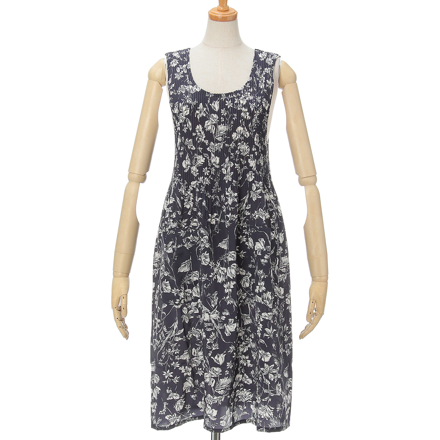 おうち美人 コシボチリメン単色花柄ロングプリーツエプロン - 画像3