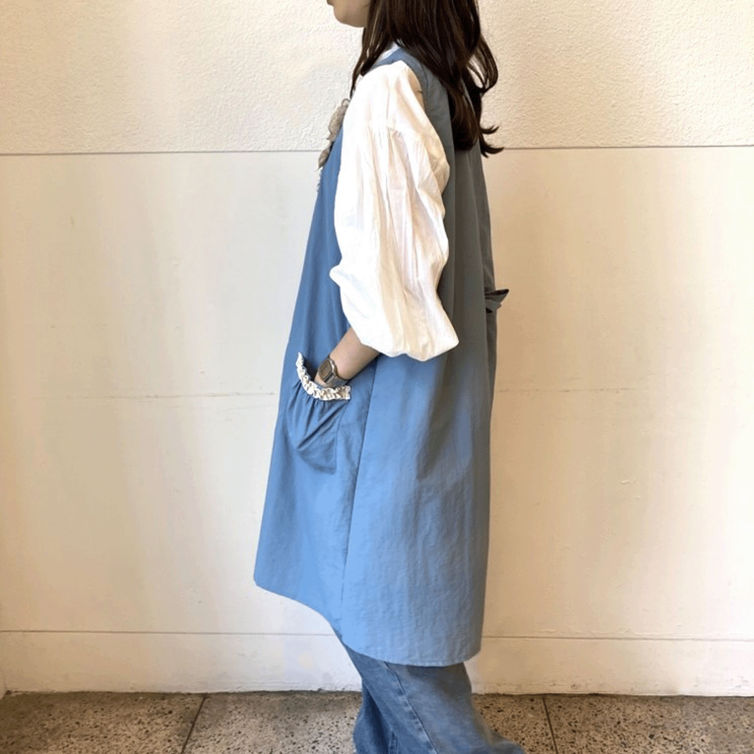 ナイロンフリル花モチーフ背あきエプロン - 画像13