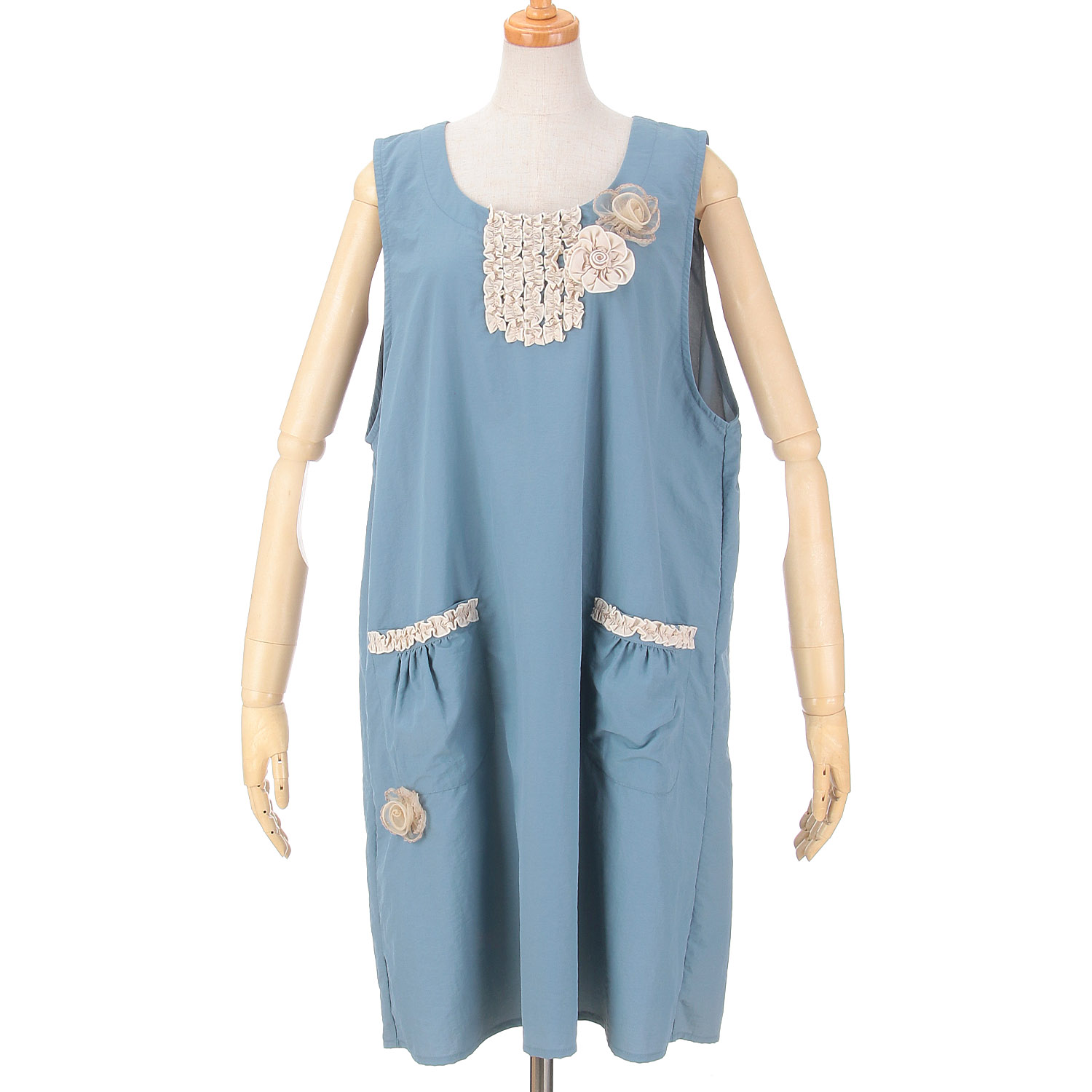 ナイロンフリル花モチーフ背あきエプロン - 画像15