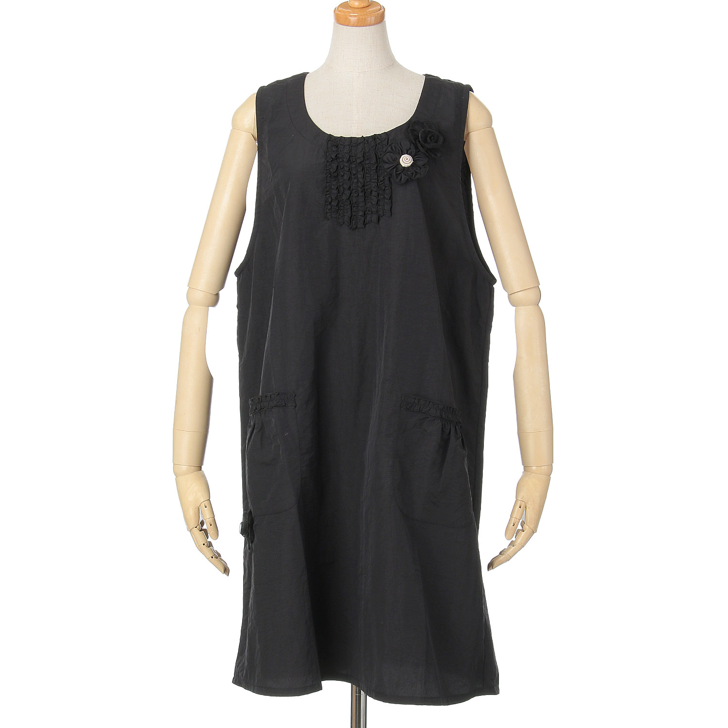 ナイロンフリル花モチーフ背あきエプロン - 画像1