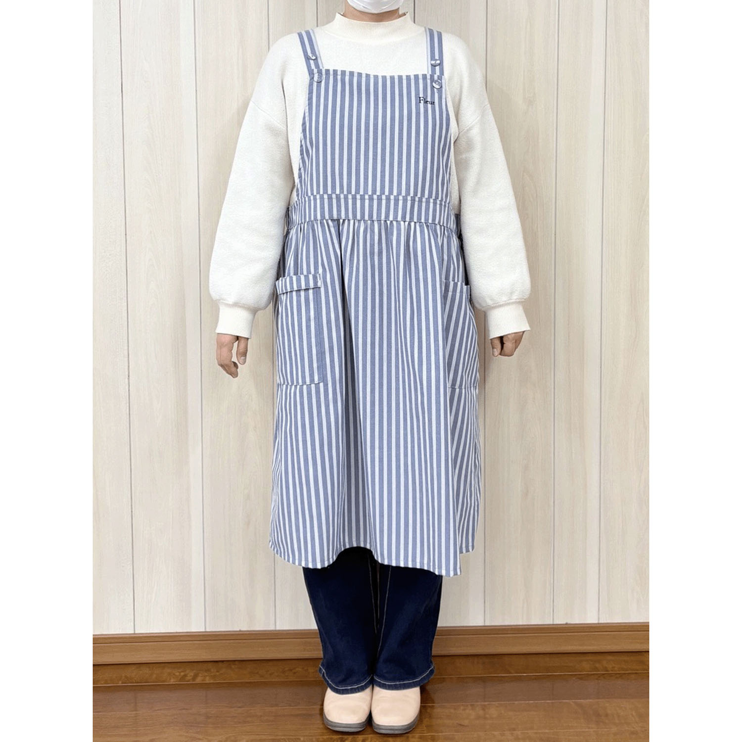 Fleur 先染め吊り紐エプロン - 画像1