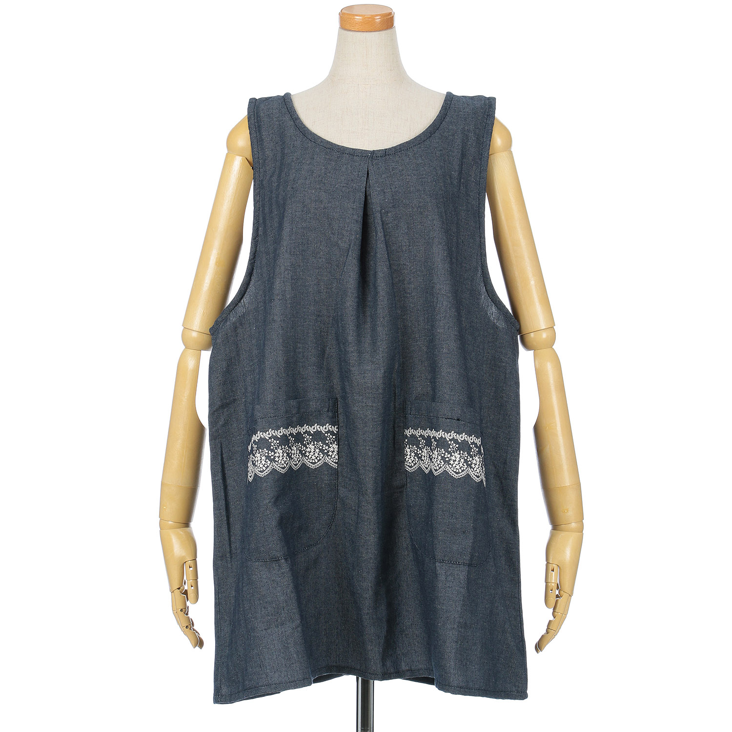 バック釦デニム風エプロン - 画像1