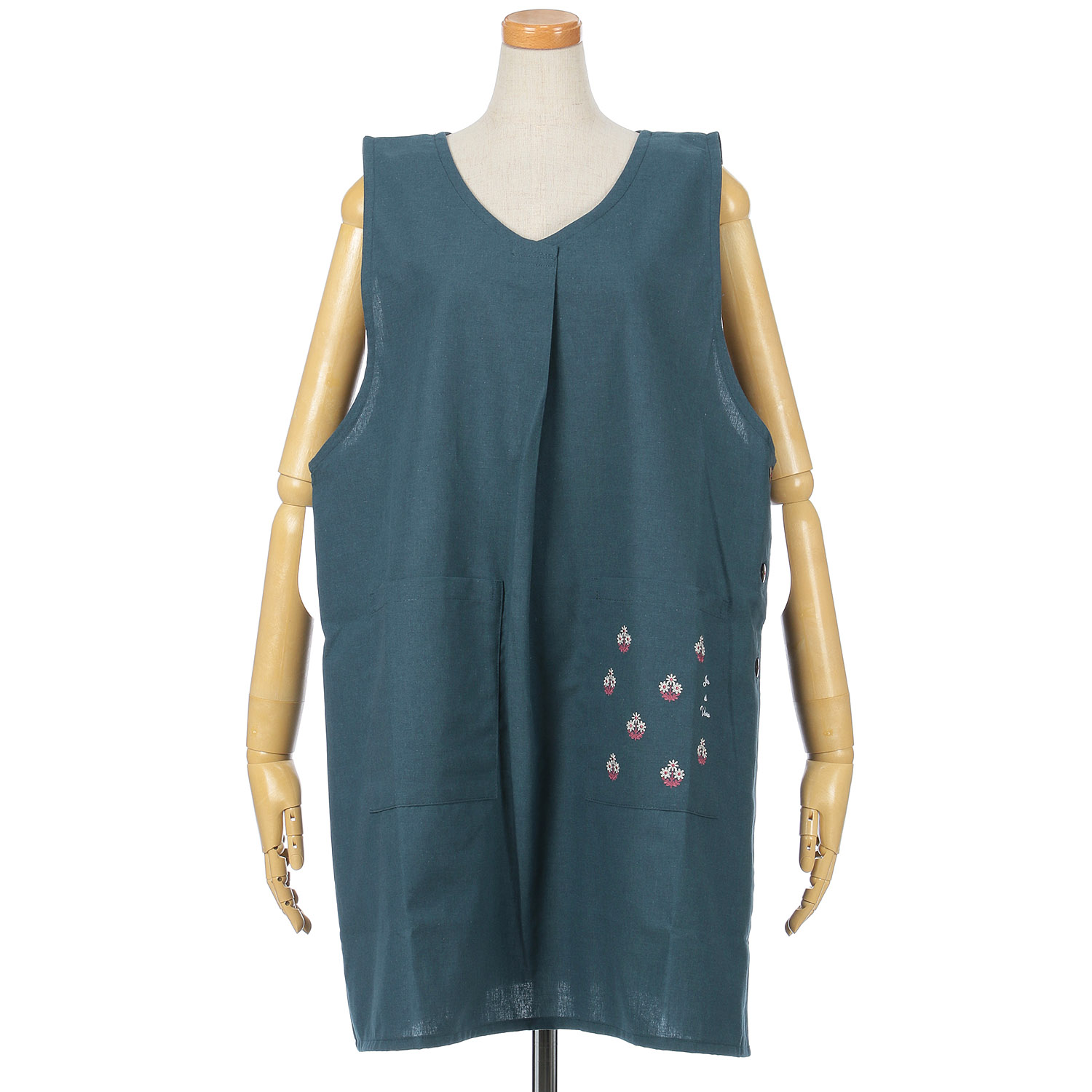 【大きいサイズ】サイド釦フェミニン刺繍大寸エプロン - 画像3