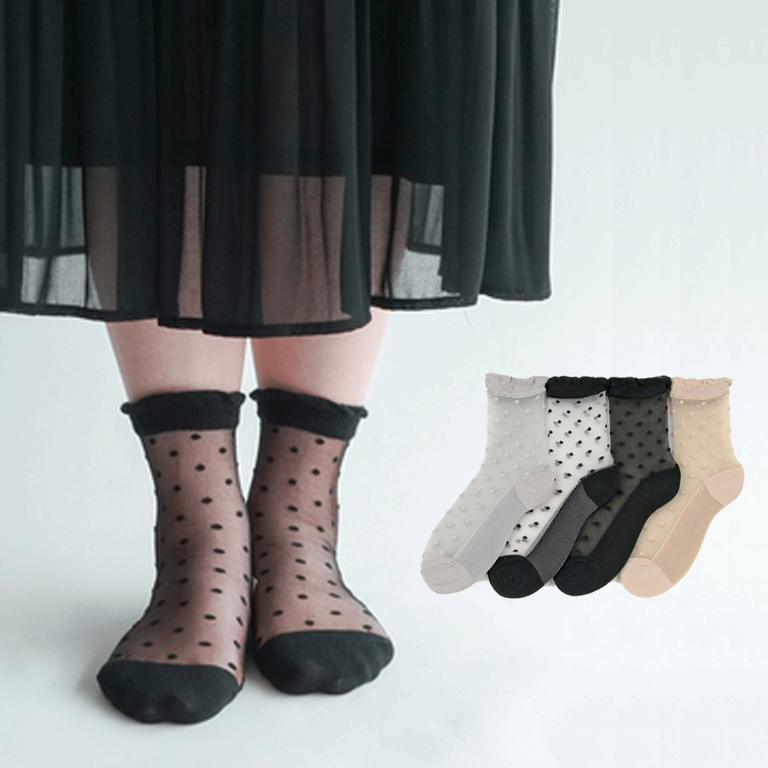 大人気★シースルーソックス 小ドット柄 底付 - 画像1