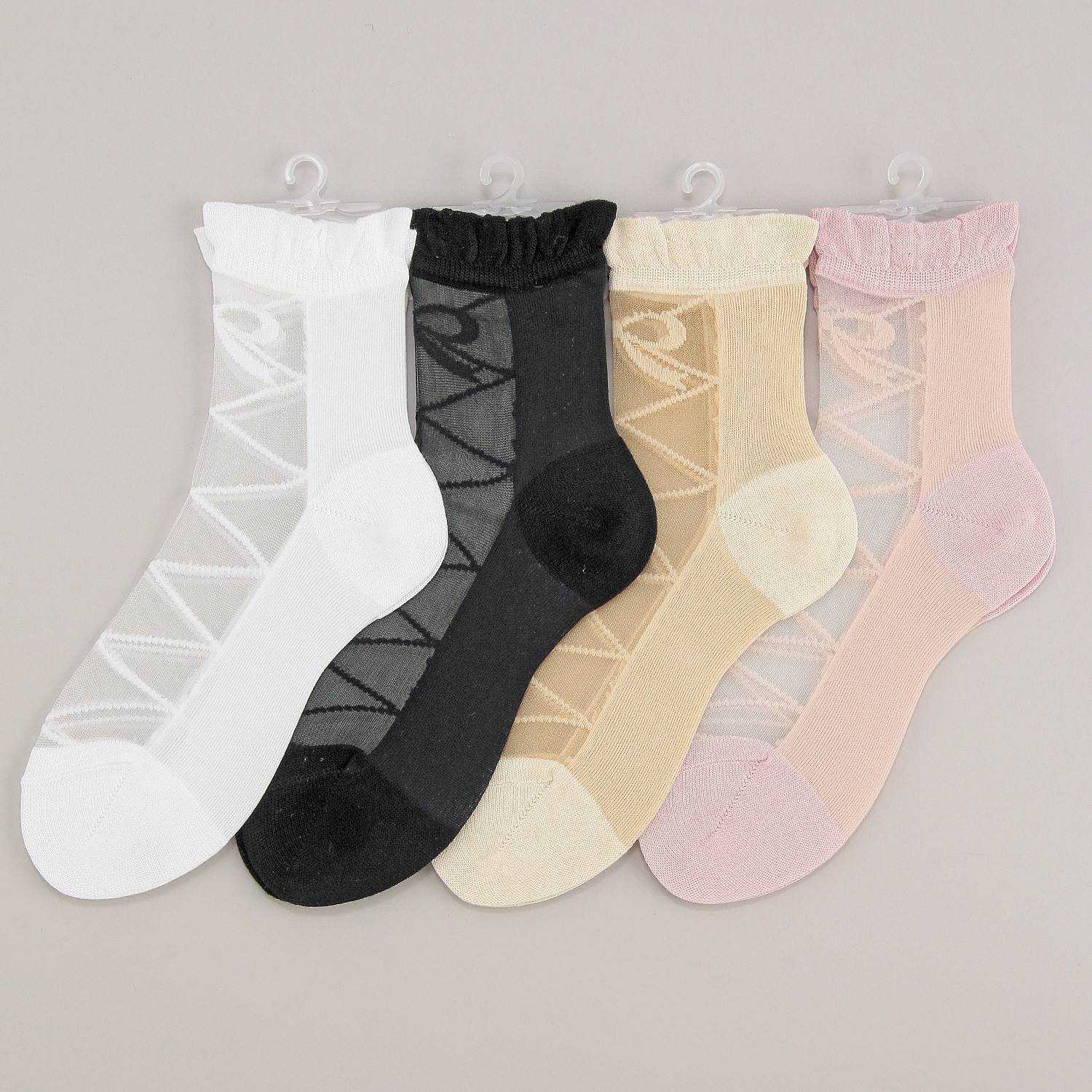 シースルーソックス 前リボン柄 - 画像1