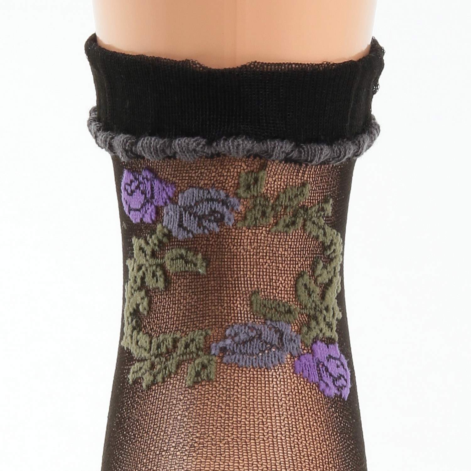 シースルーソックス 口ゴムレース調バラ - 画像6