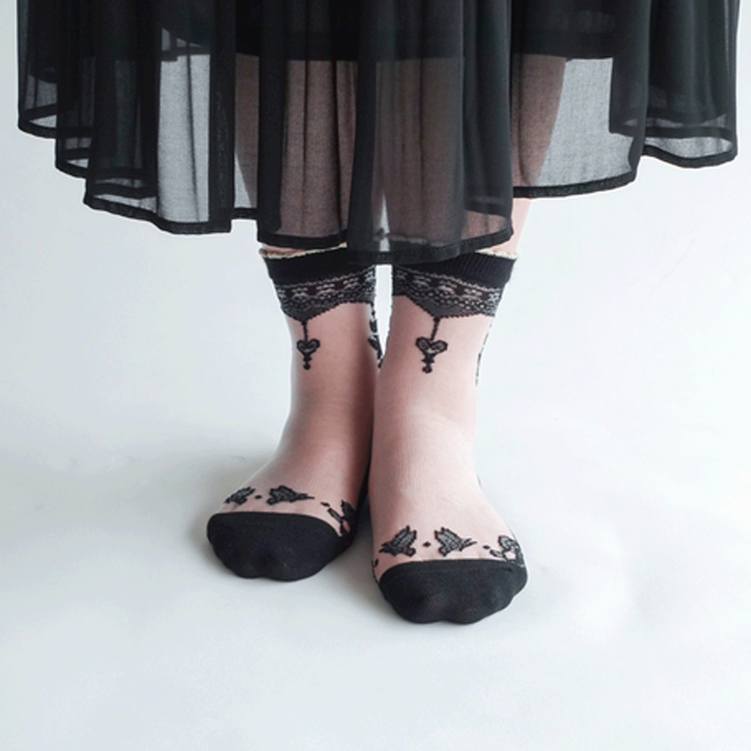 シースルーソックス 花・蝶柄 - 画像6