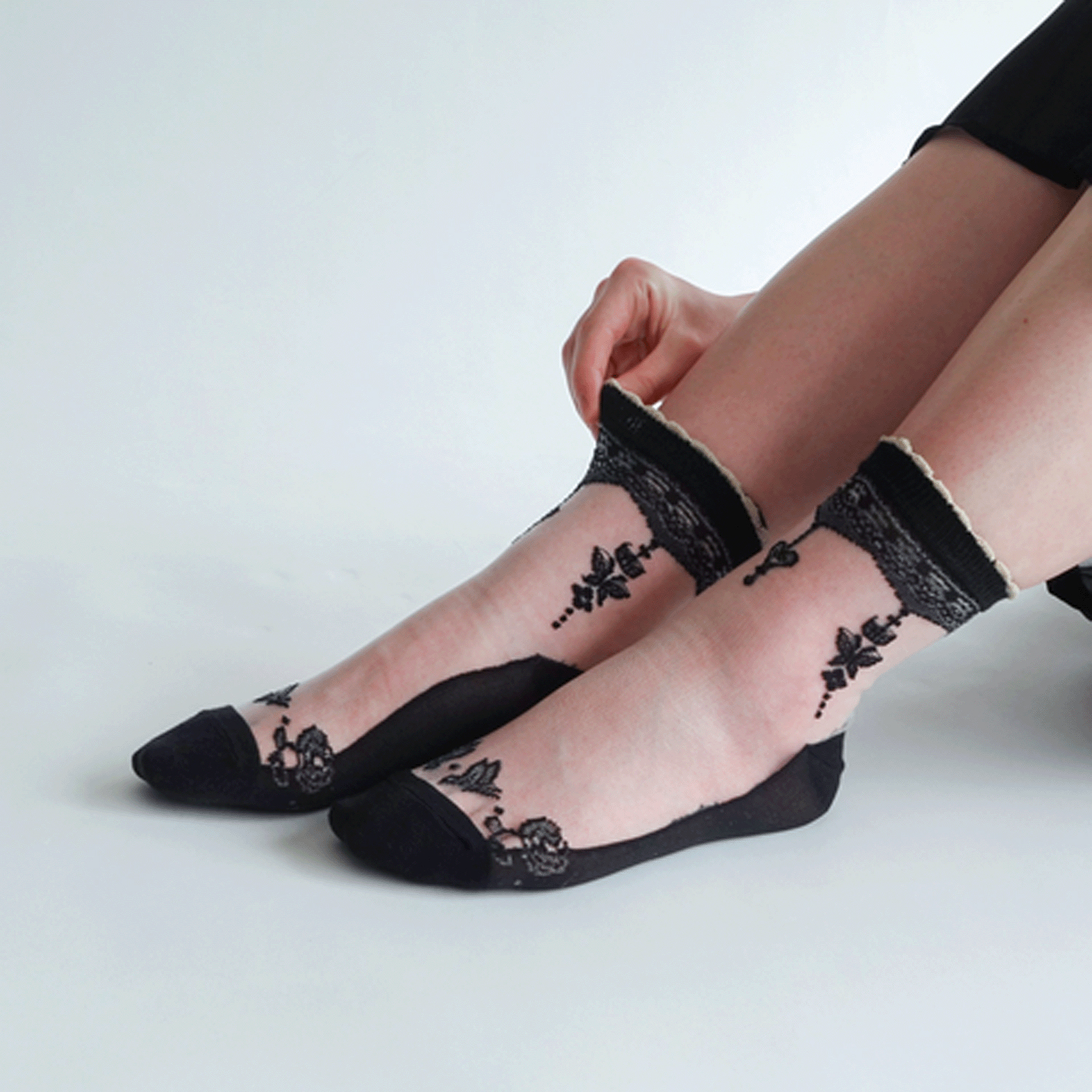 シースルーソックス 花・蝶柄 - 画像7