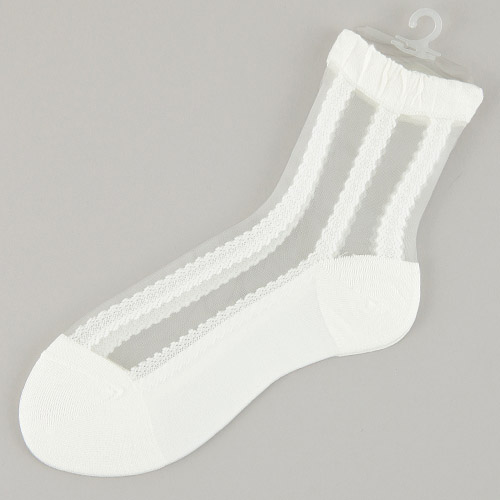 定番人気商品★シルク混 ストライプレース柄 シースルーソックス - 画像3