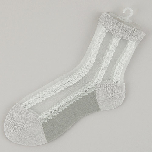 定番人気商品★シルク混 ストライプレース柄 シースルーソックス - 画像5