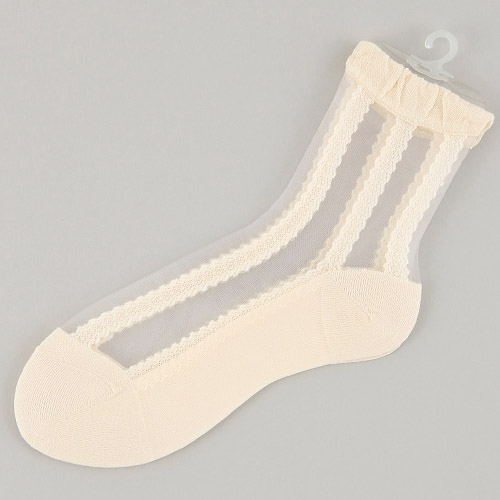 定番人気商品★シルク混 ストライプレース柄 シースルーソックス - 画像8