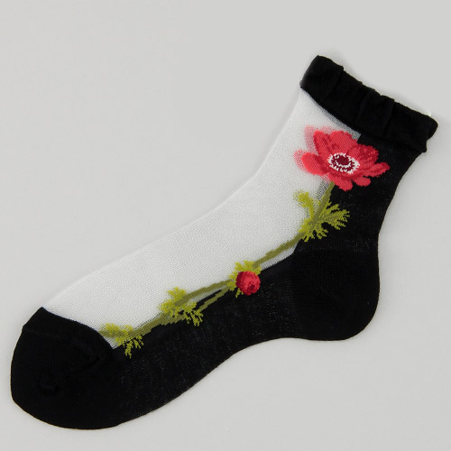 シースルーソックス シルク混 一輪アネモネ★26SS新色あり - 画像4