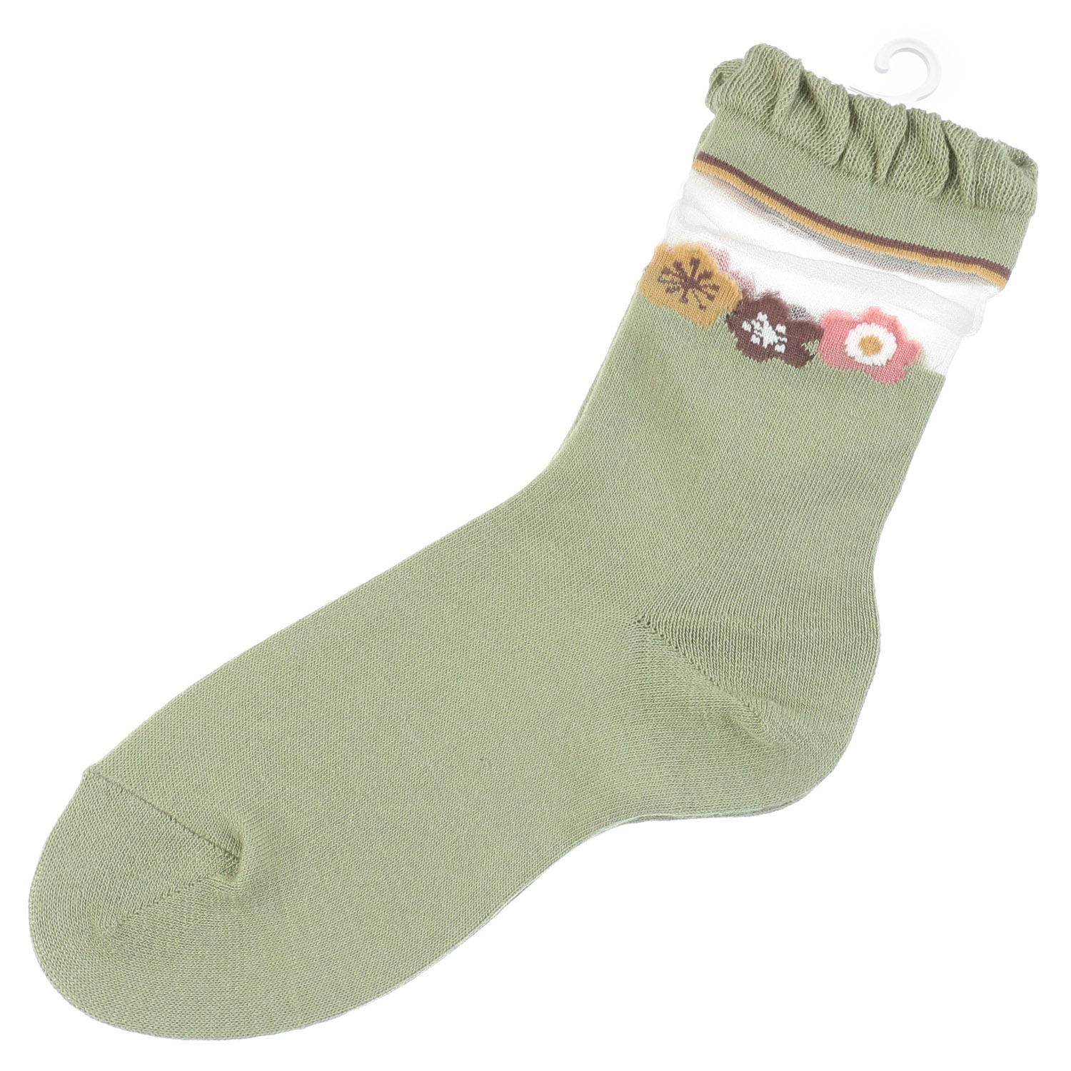 日本製 北欧調  ライン花柄 シースルーソックス - 画像4