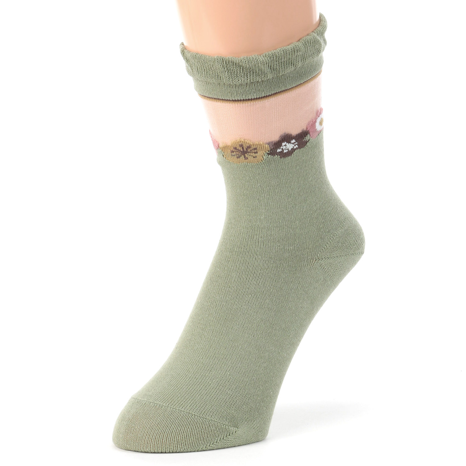 日本製 北欧調  ライン花柄 シースルーソックス - 画像5