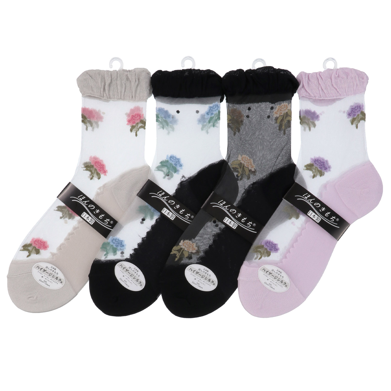 シースルーソックス ほんのきもち ハイゲージ シルク混 大花柄 - 画像1