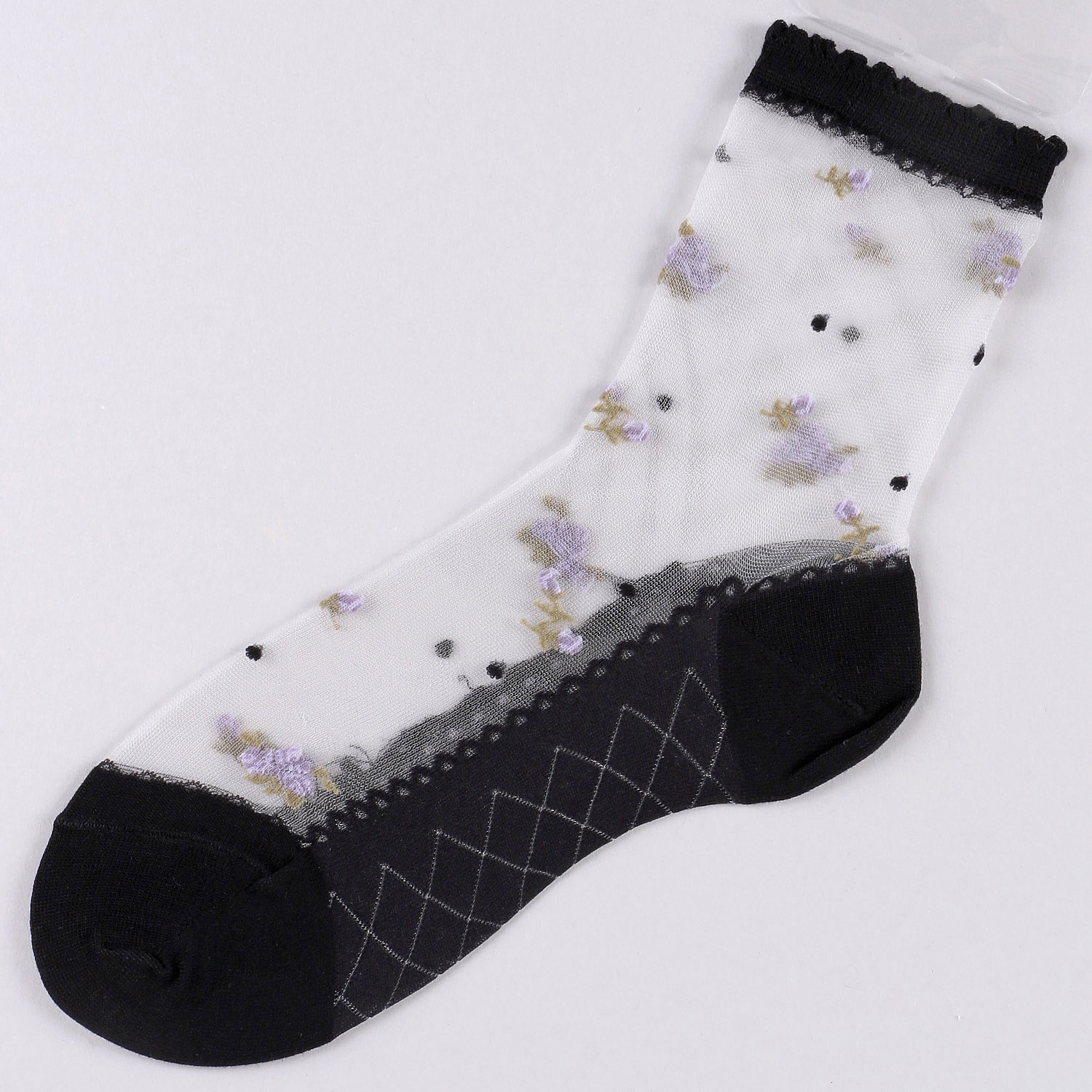 シースルーソックス ほんのきもち ハイゲージ シルク混 バラブーケ - 画像3