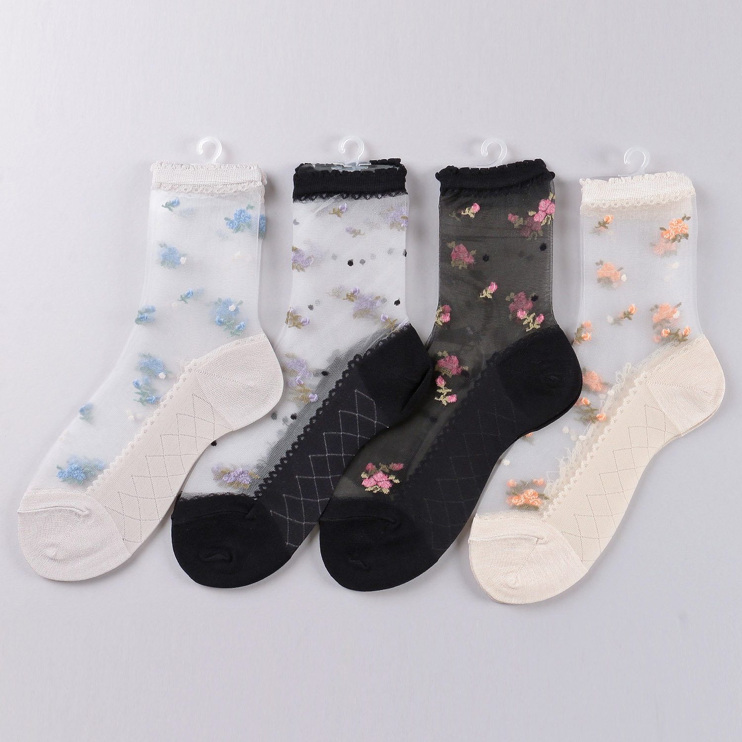 シースルーソックス ほんのきもち ハイゲージ シルク混 バラブーケ - 画像1