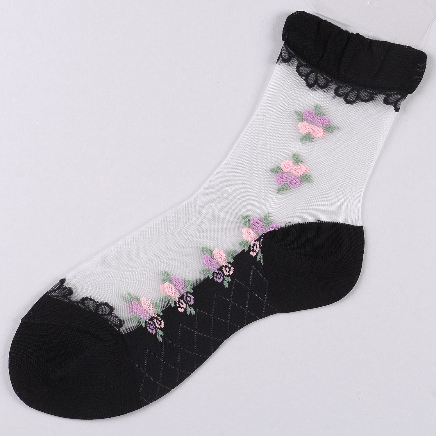 シースルーソックス ほんのきもち ハイゲージ シルク混 小バラ ライン - 画像3