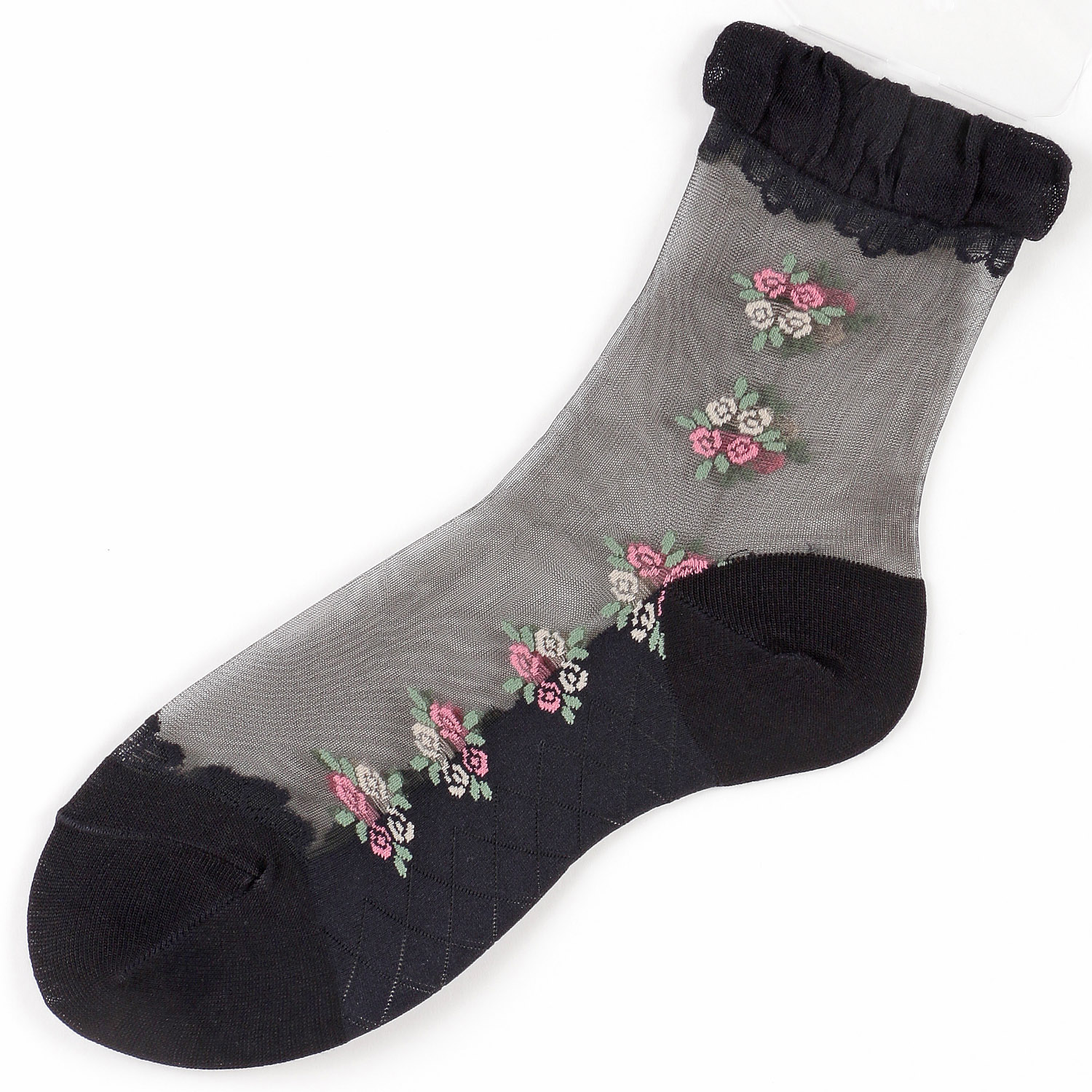 シースルーソックス ほんのきもち ハイゲージ シルク混 小バラ ライン - 画像4