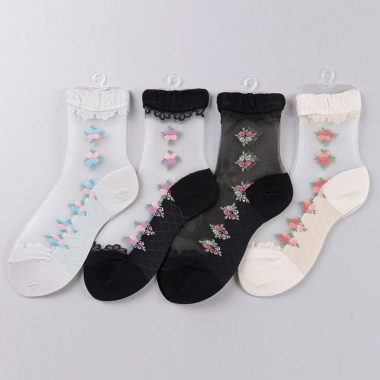 シースルーソックス ほんのきもち ハイゲージ シルク混 小バラ ライン - 画像1