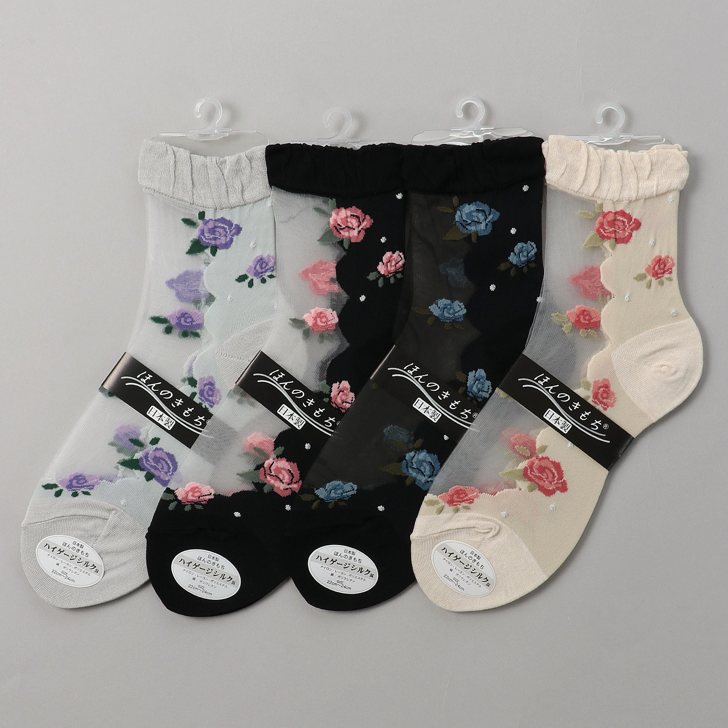 シースルーソックス ほんのきもち ハイゲージ シルク混 薔薇柄