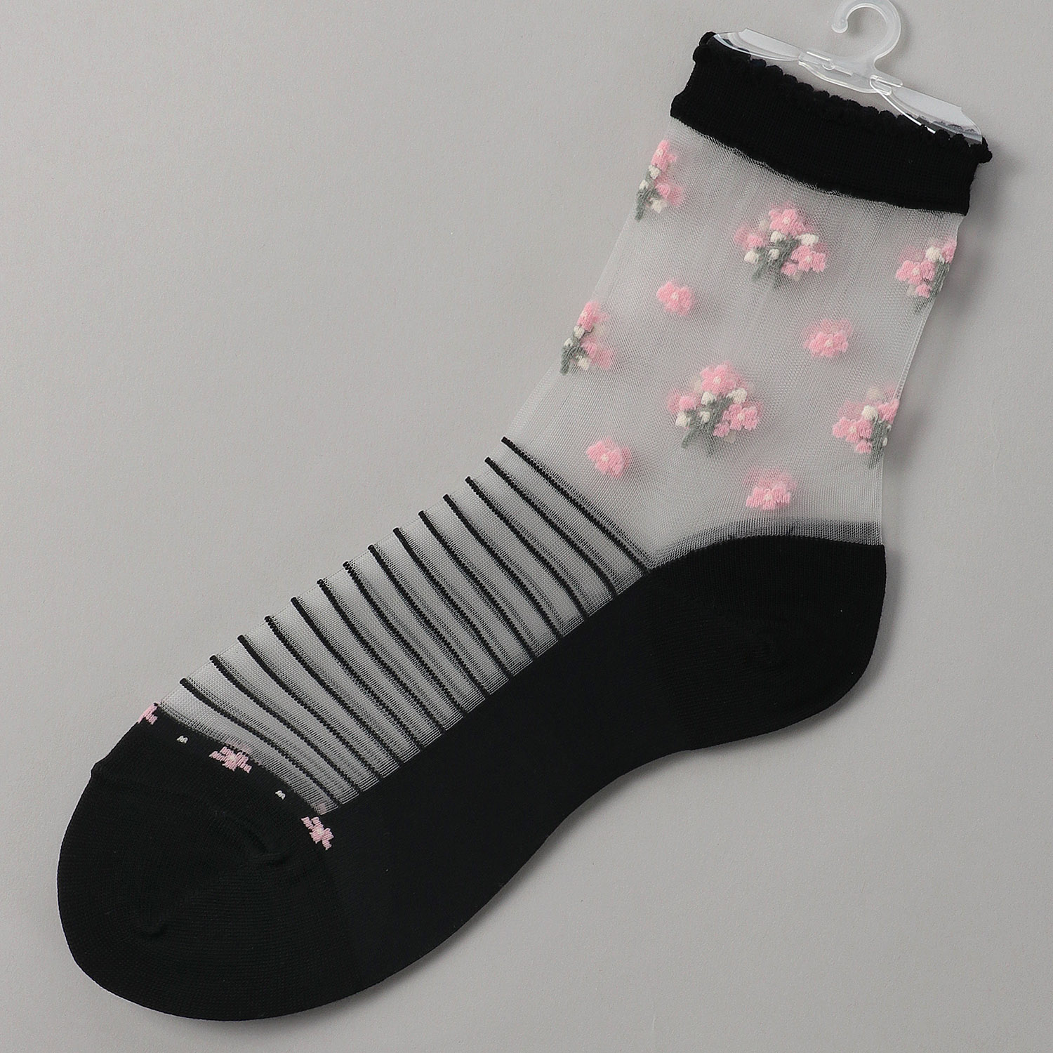 シースルーソックス ほんのきもち ハイゲージ シルク混 小花柄 - 画像2