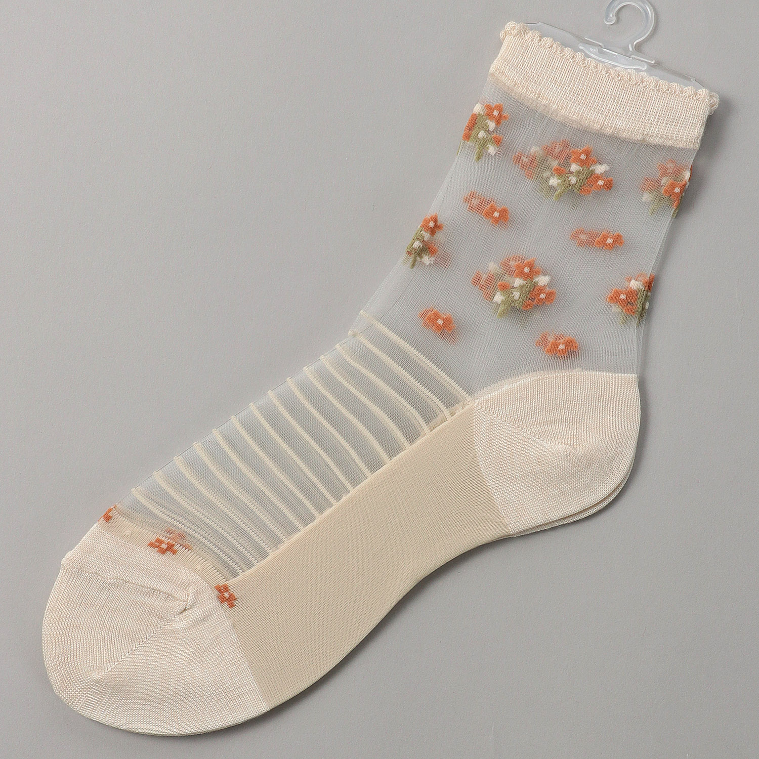 シースルーソックス ほんのきもち ハイゲージ シルク混 小花柄 - 画像4