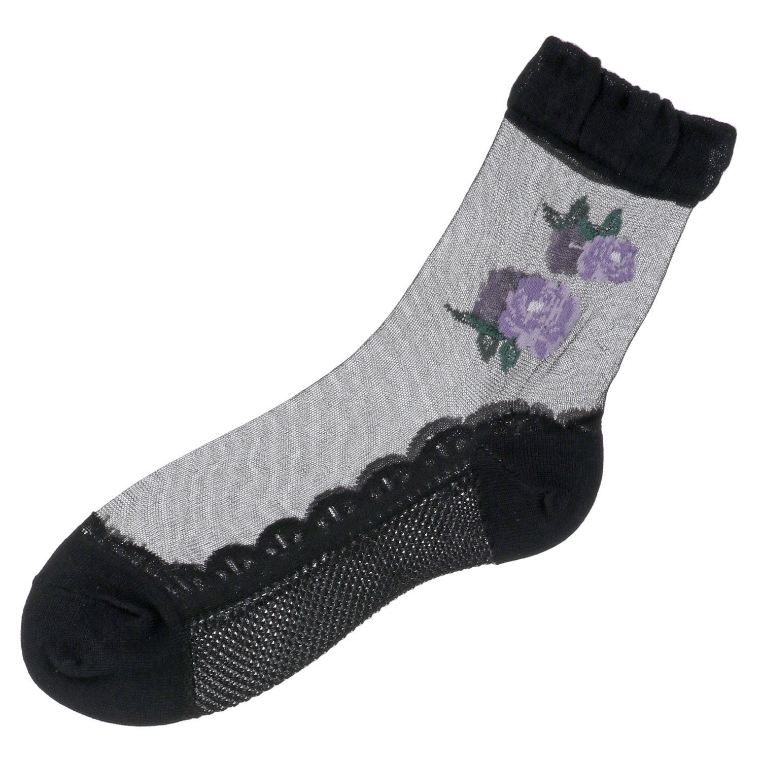 シースルーソックス ほんのきもち ハイゲージ シルク混 小花柄 - 画像4