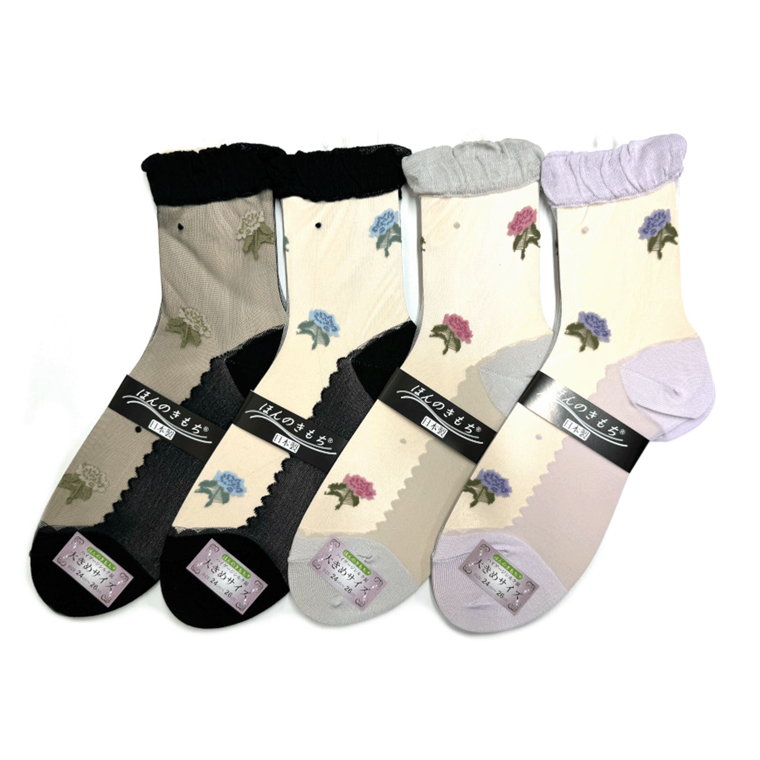 シースルーソックス≪大寸≫ ほんのきもち ハイゲージ シルク混 大花柄 - 画像1